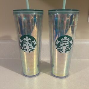 2 Starbucks 2019 Mermaid Scales 24 Oz Tumblers with Straws Limited Edition